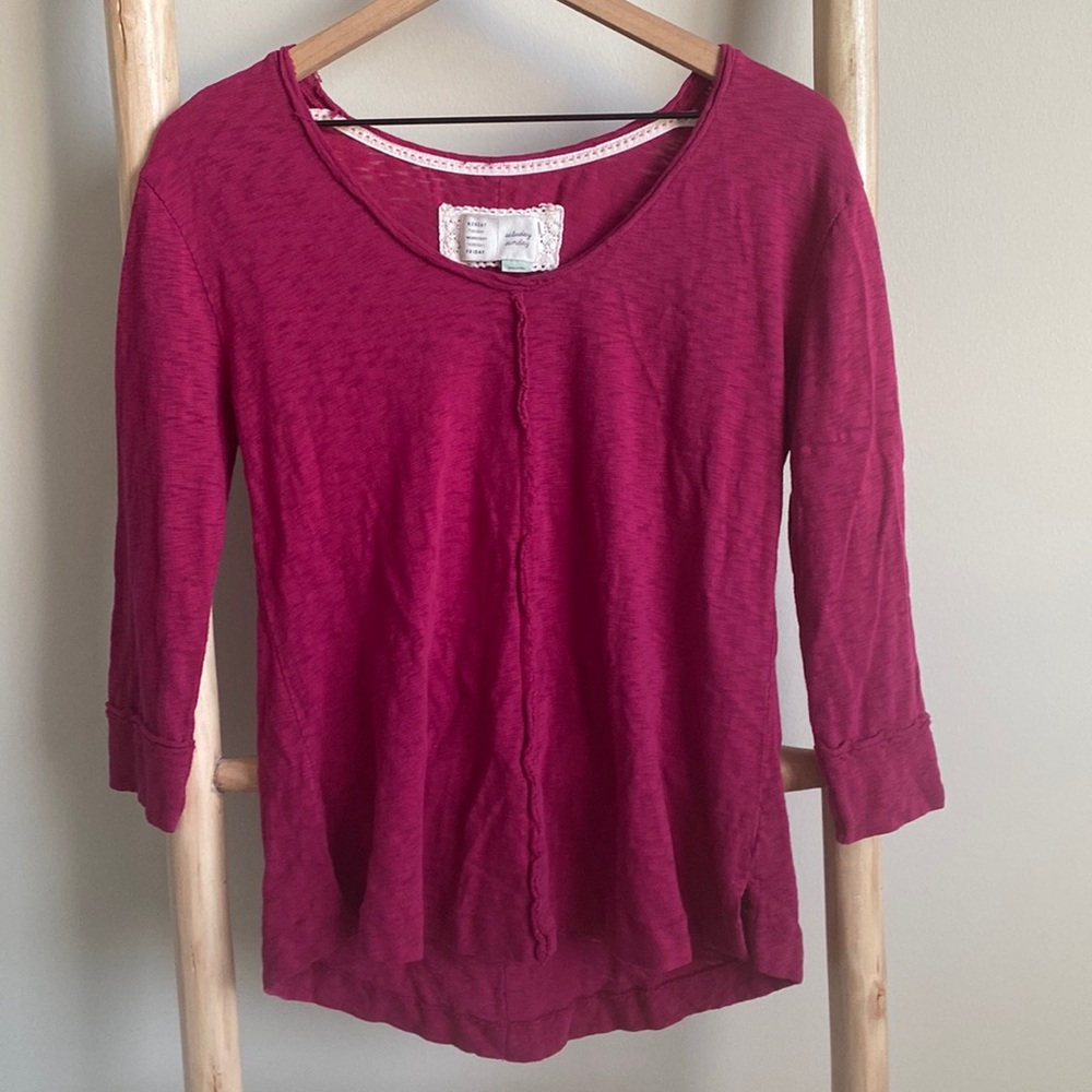 Anthropologie Saturday Sunday Berry Pink 3/4 Sleeve Top